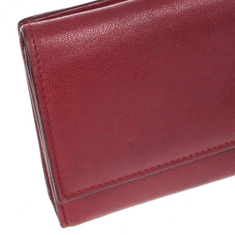 Pre Owned Alexander McQueen Red Leather Skull Continental Wallet