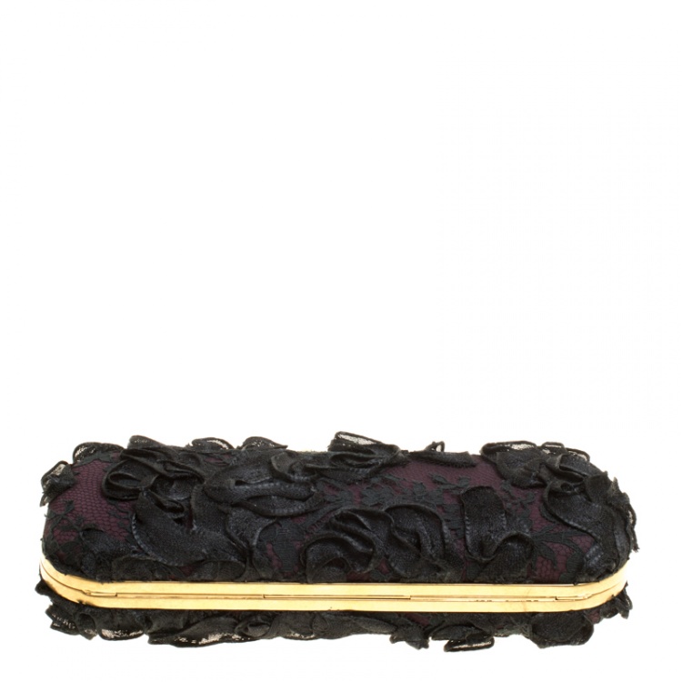 Pre Owned Alexander McQueen Black Lace Skull Crystal Clutch