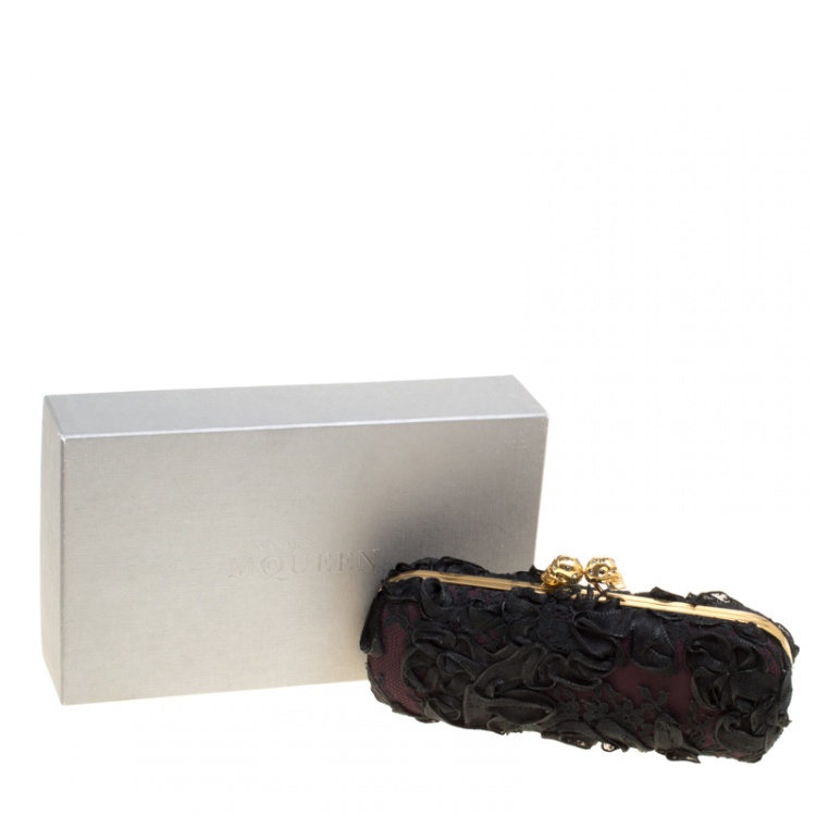 Pre Owned Alexander McQueen Black Lace Skull Crystal Clutch