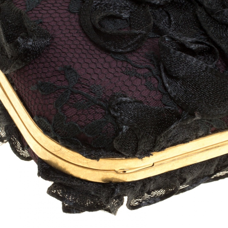Pre Owned Alexander McQueen Black Lace Skull Crystal Clutch