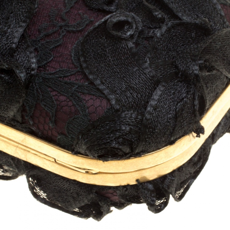 Pre Owned Alexander McQueen Black Lace Skull Crystal Clutch