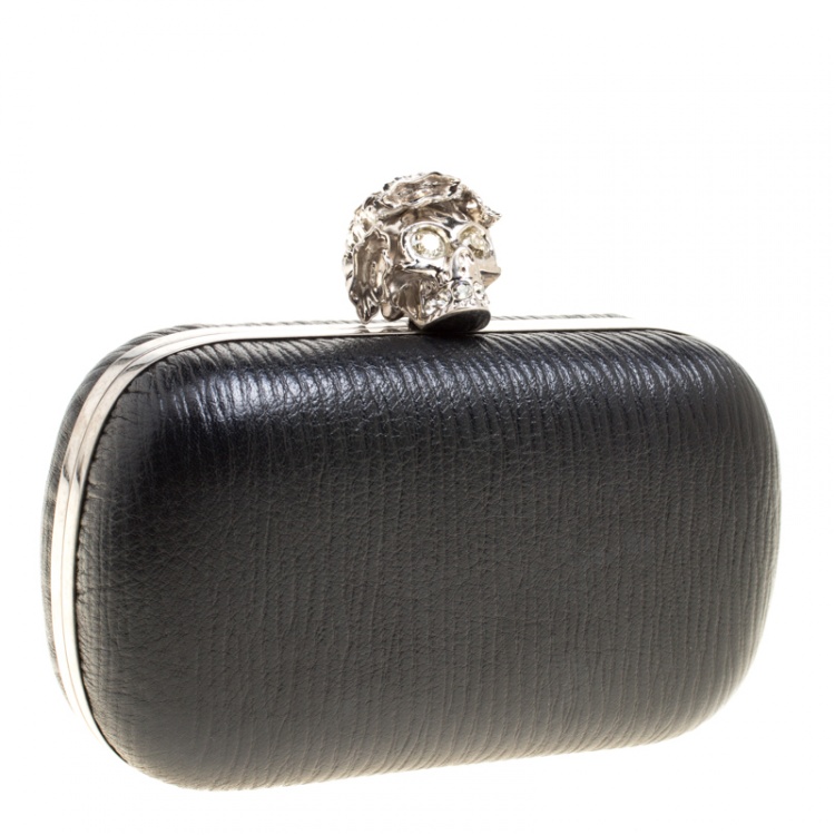 Pre Owned Alexander McQueen Black Leather Skull Box Clutch