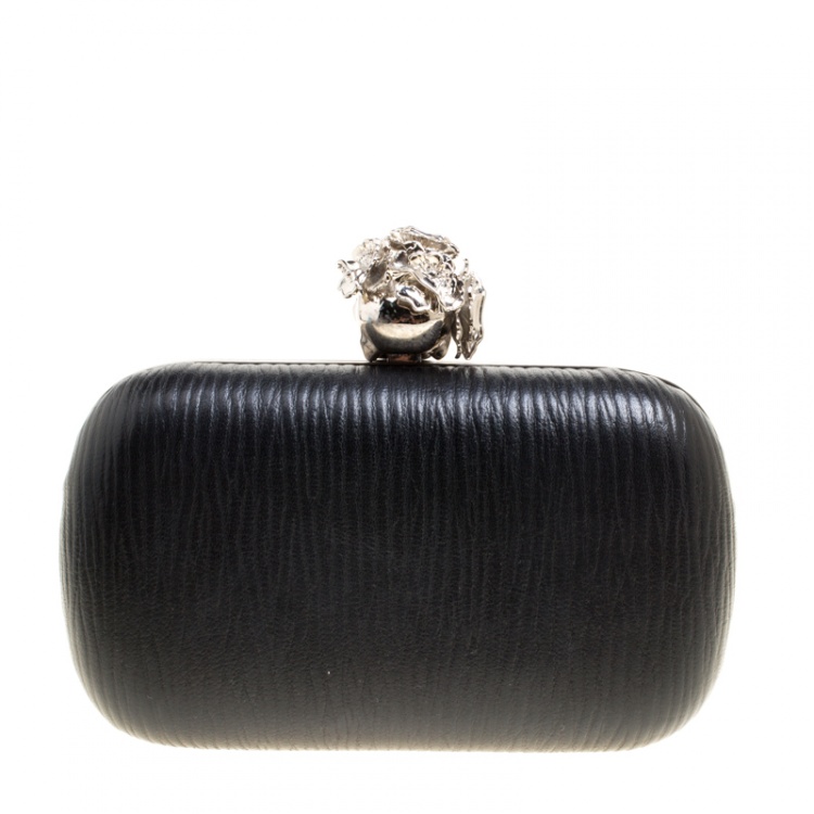 Pre Owned Alexander McQueen Black Leather Skull Box Clutch