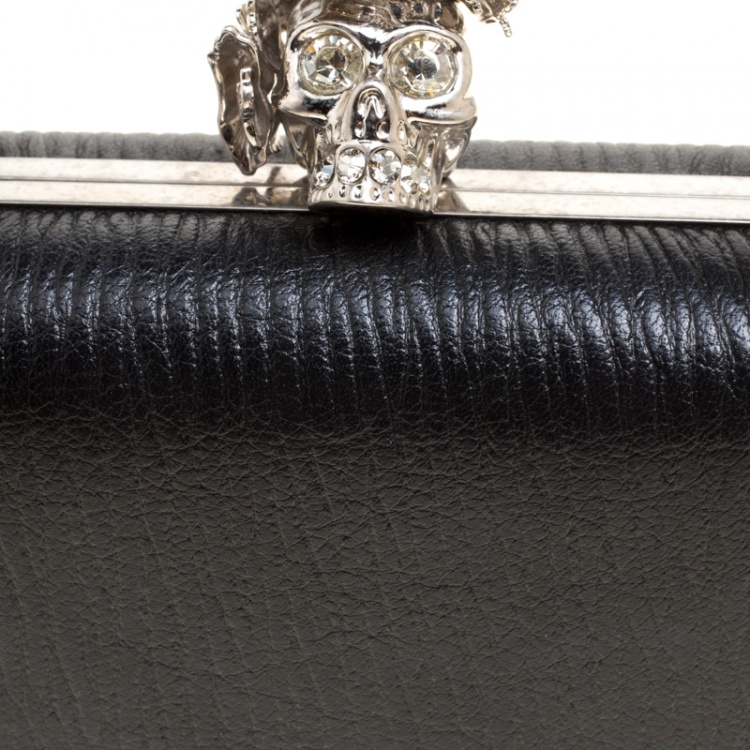 Pre Owned Alexander McQueen Black Leather Skull Box Clutch