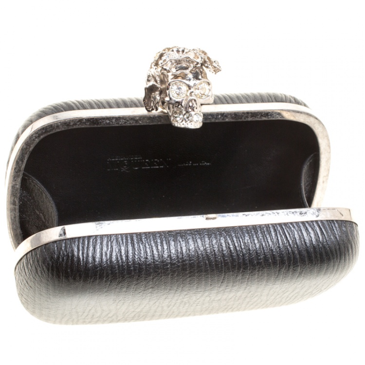 Pre Owned Alexander McQueen Black Leather Skull Box Clutch