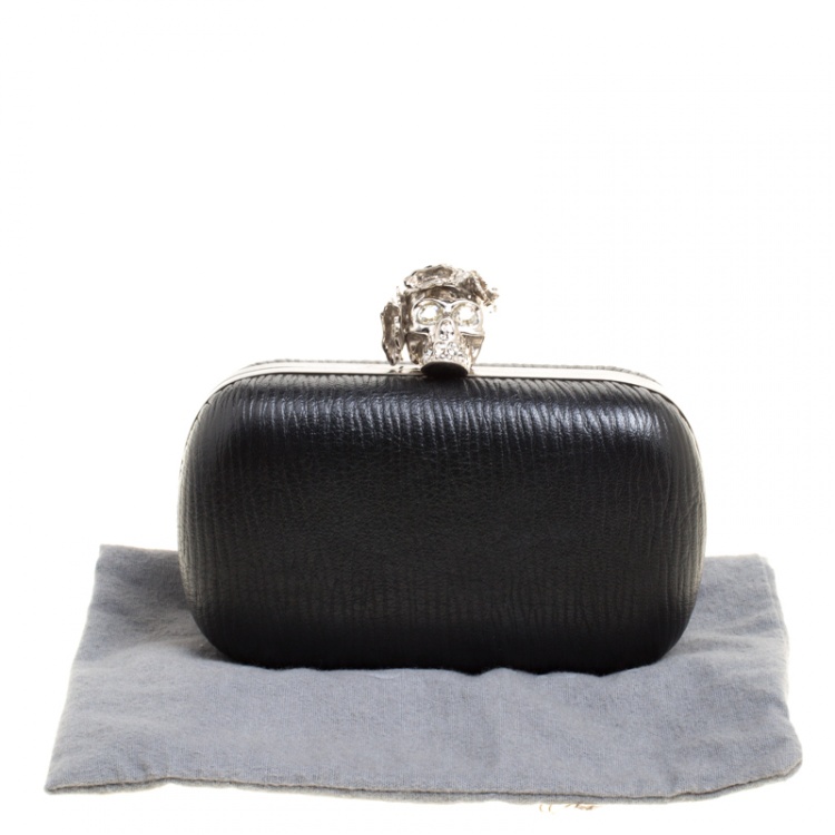 Pre Owned Alexander McQueen Black Leather Skull Box Clutch