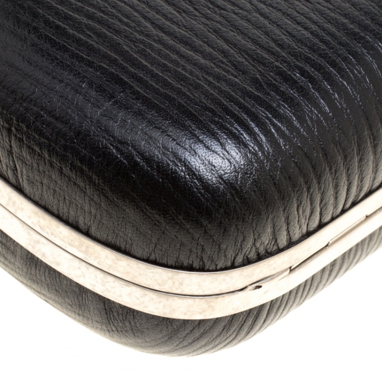 Pre Owned Alexander McQueen Black Leather Skull Box Clutch