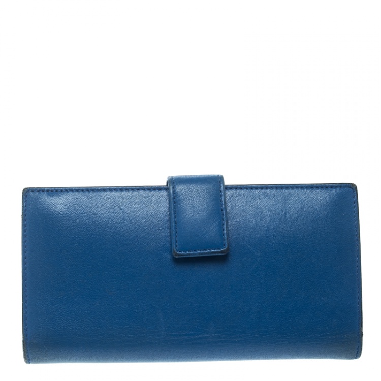 Pre Owned Alexander McQueen Blue Leather Skull Wallet