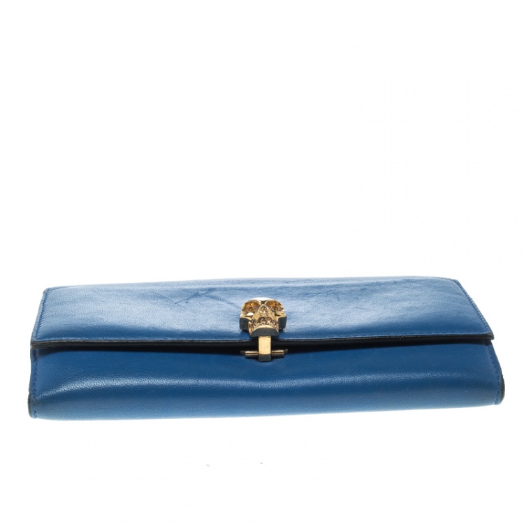 Pre Owned Alexander McQueen Blue Leather Skull Wallet