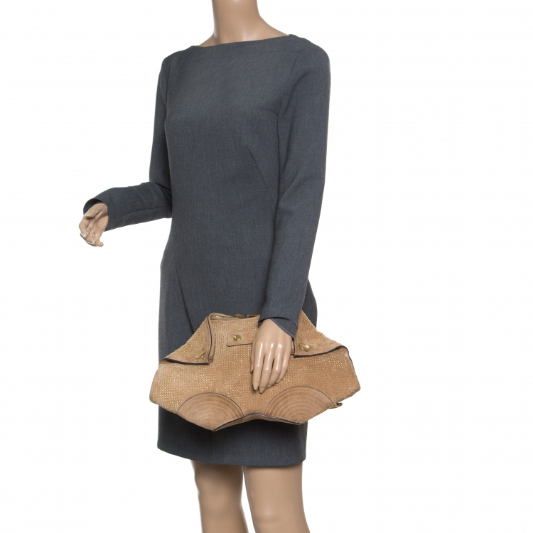 Pre Owned Alexander McQueen Light Brown Suede Medium Studded De Manta Clutch