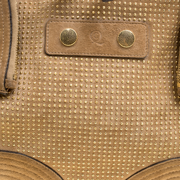 Pre Owned Alexander McQueen Light Brown Suede Medium Studded De Manta Clutch