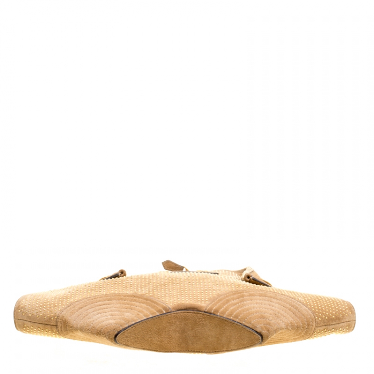 Pre Owned Alexander McQueen Light Brown Suede Medium Studded De Manta Clutch