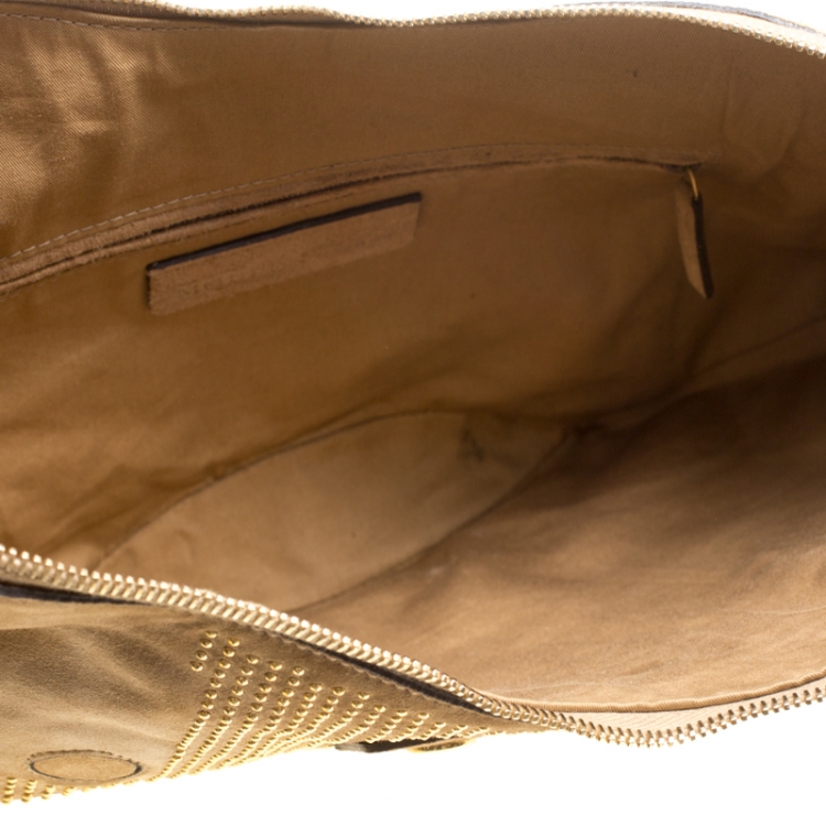 Pre Owned Alexander McQueen Light Brown Suede Medium Studded De Manta Clutch
