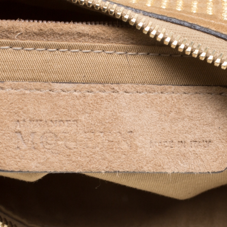 Pre Owned Alexander McQueen Light Brown Suede Medium Studded De Manta Clutch