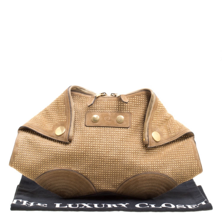 Pre Owned Alexander McQueen Light Brown Suede Medium Studded De Manta Clutch