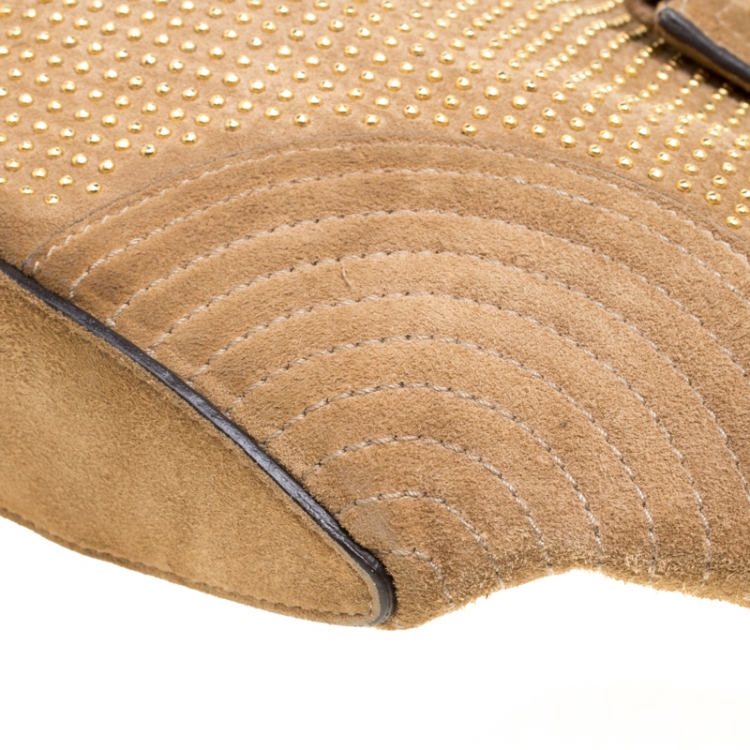 Pre Owned Alexander McQueen Light Brown Suede Medium Studded De Manta Clutch