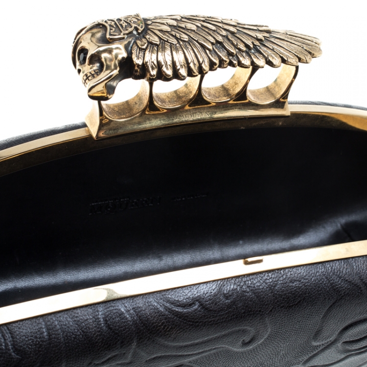 مملوكة مسبقًا Alexander McQueen Black Leather Hell's Knuckle Duster Skull Box Clutch