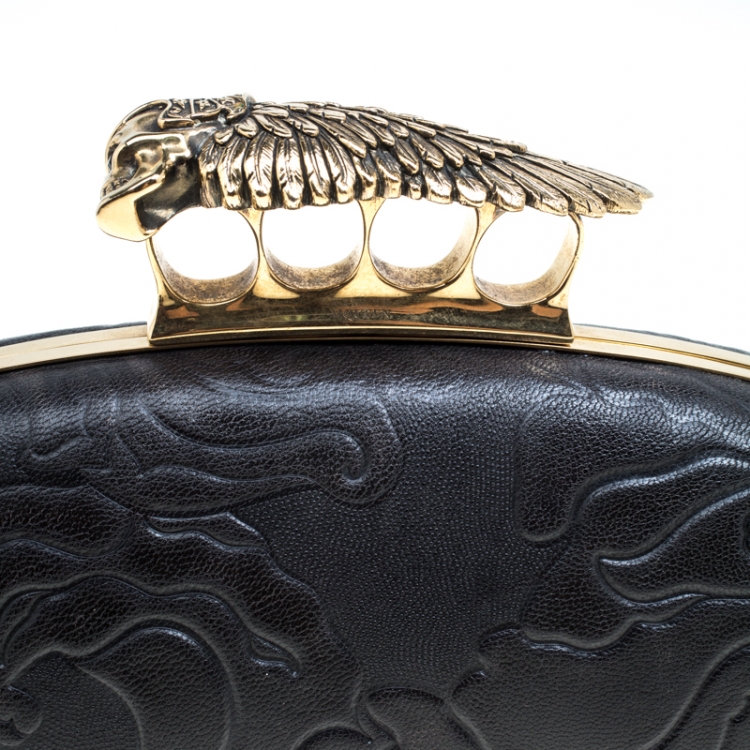 مملوكة مسبقًا Alexander McQueen Black Leather Hell's Knuckle Duster Skull Box Clutch