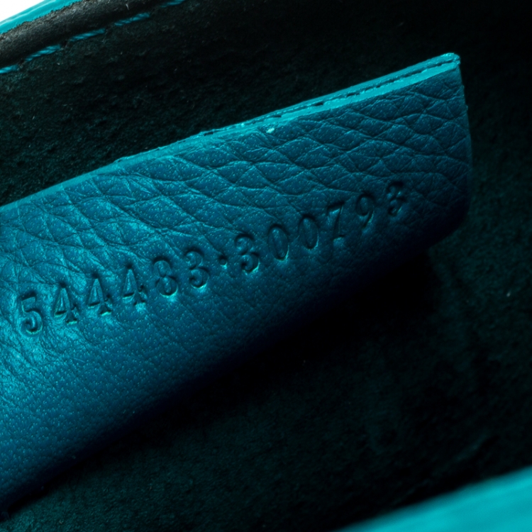 Pre Owned Alexander McQueen Teal Leather Mini Heroine Top Handle Shoulder Bag