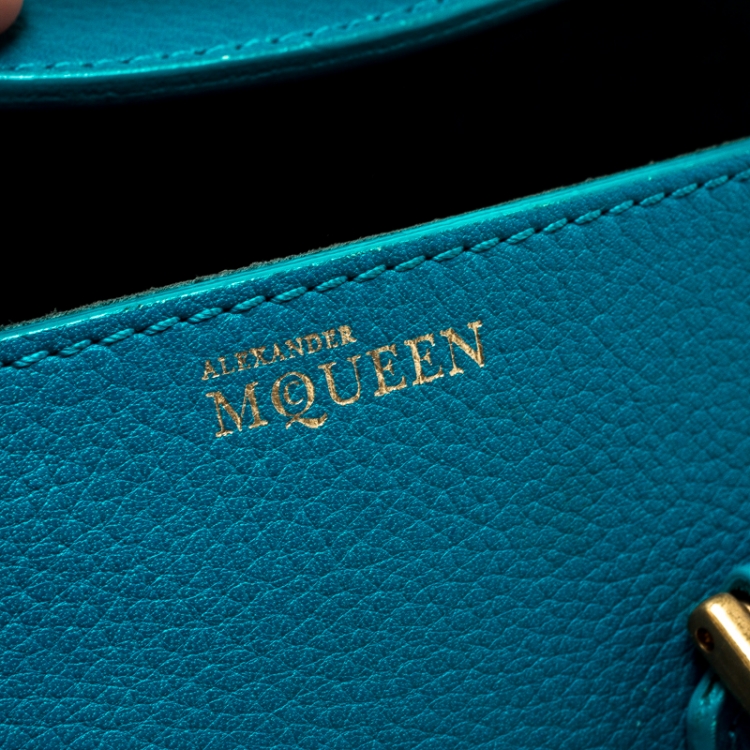 Pre Owned Alexander McQueen Teal Leather Mini Heroine Top Handle Shoulder Bag