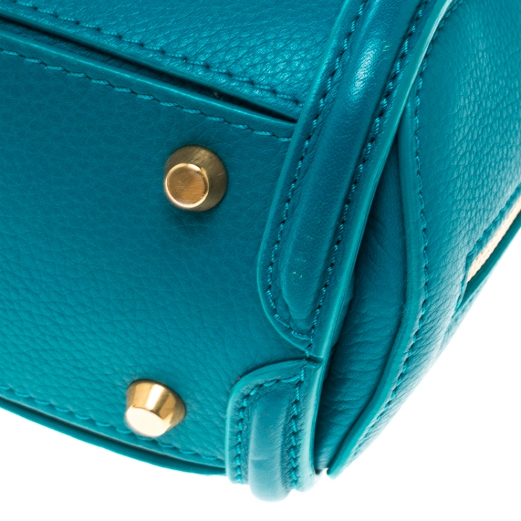 Pre Owned Alexander McQueen Teal Leather Mini Heroine Top Handle Shoulder Bag