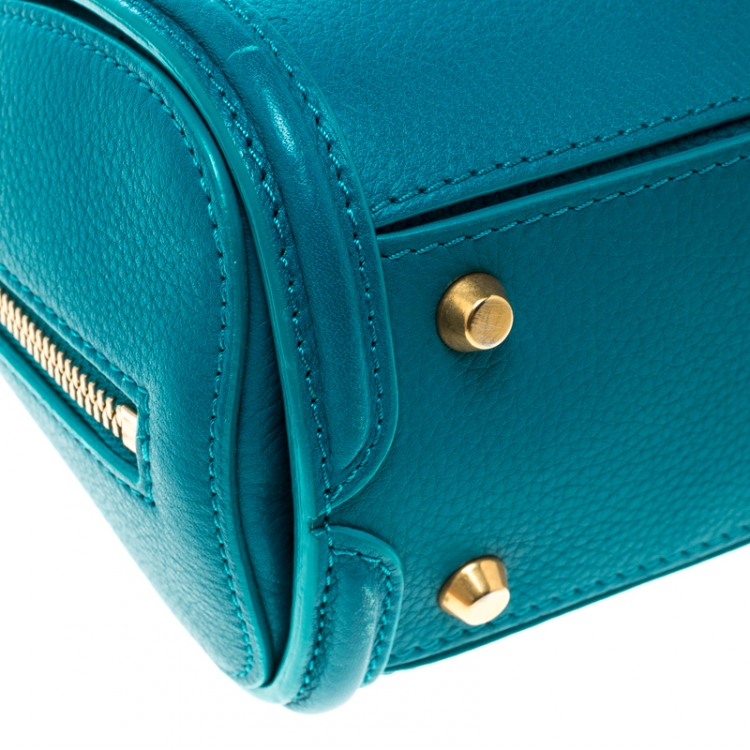 Pre Owned Alexander McQueen Teal Leather Mini Heroine Top Handle Shoulder Bag