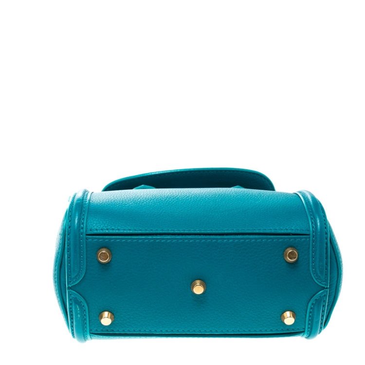 Pre Owned Alexander McQueen Teal Leather Mini Heroine Top Handle Shoulder Bag