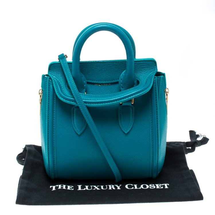 Pre Owned Alexander McQueen Teal Leather Mini Heroine Top Handle Shoulder Bag
