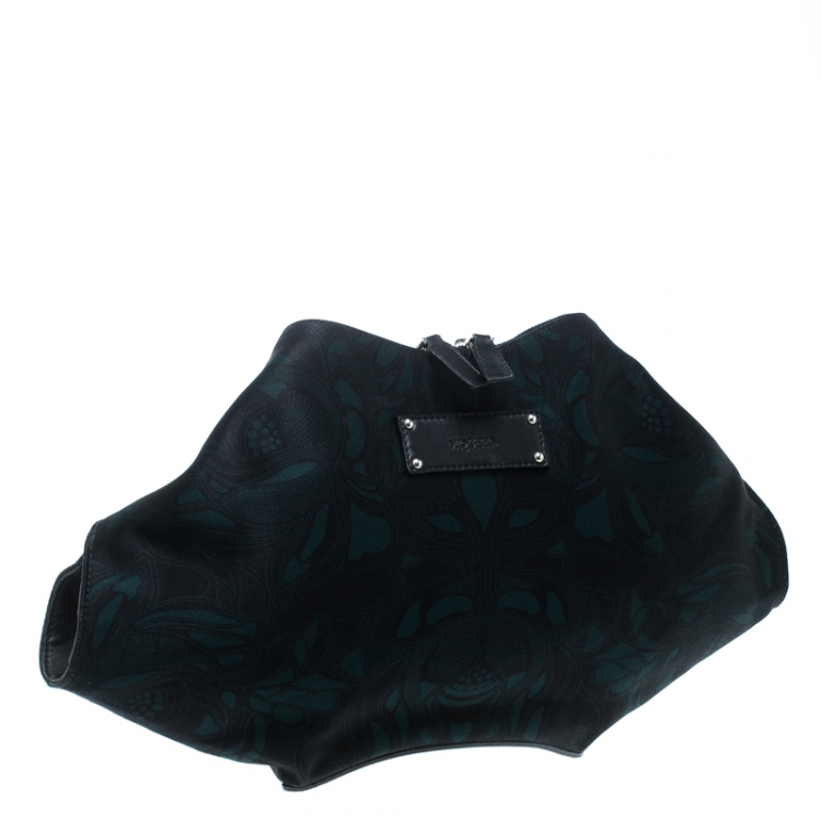 Pre Owned Alexander McQueen Black/Green Printed Fabric Medium De Manta Clutch