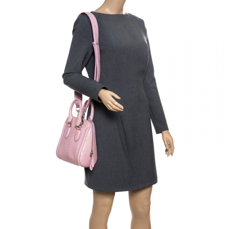 Pre Owned Alexander McQueen Bubble Gum Pink Python Heroine Top Handle Bag