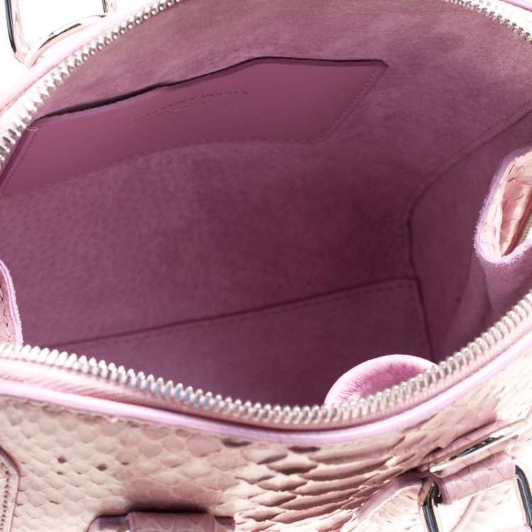 Pre Owned Alexander McQueen Bubble Gum Pink Python Heroine Top Handle Bag