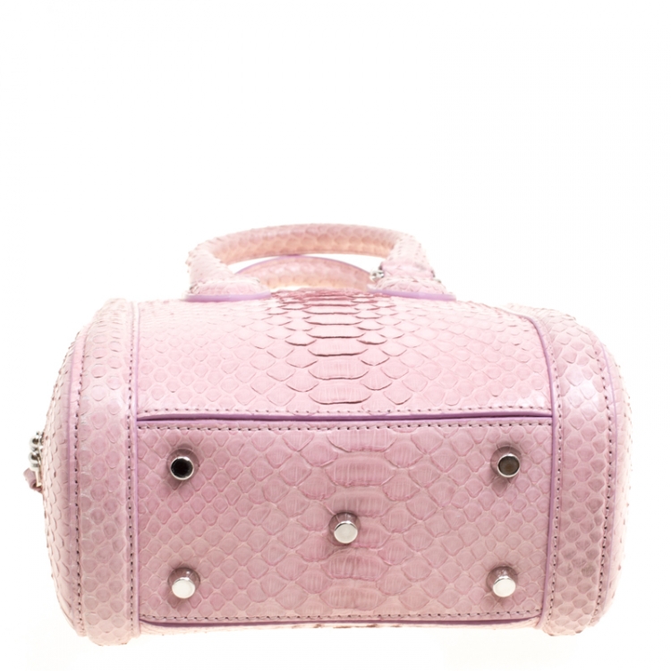 Pre Owned Alexander McQueen Bubble Gum Pink Python Heroine Top Handle Bag