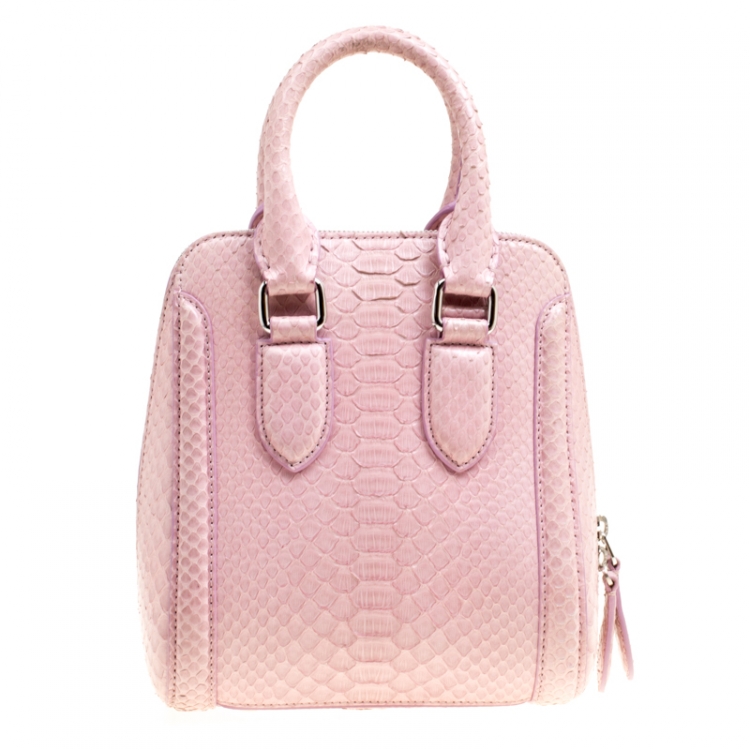Pre Owned Alexander McQueen Bubble Gum Pink Python Heroine Top Handle Bag