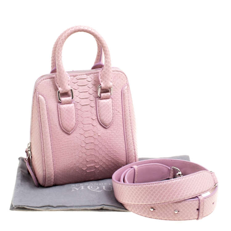 Pre Owned Alexander McQueen Bubble Gum Pink Python Heroine Top Handle Bag