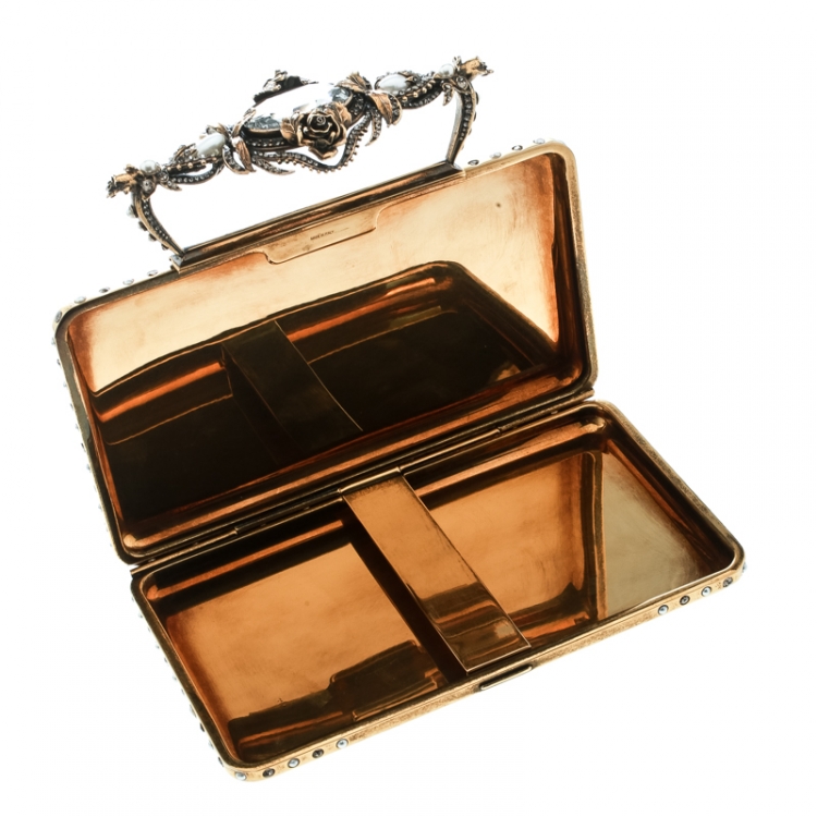 Pre Owned Alexander McQueen Gold Metal Small Ottone Jewelled Clutch
