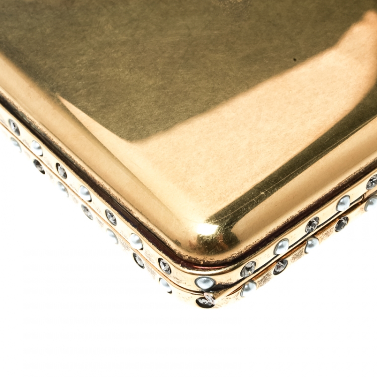 Pre Owned Alexander McQueen Gold Metal Small Ottone Jewelled Clutch