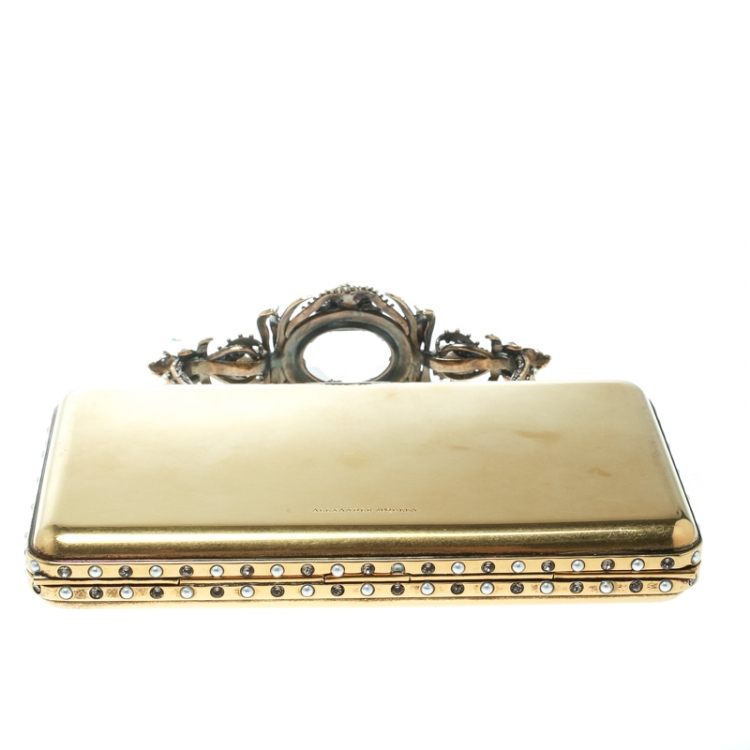 Pre Owned Alexander McQueen Gold Metal Small Ottone Jewelled Clutch
