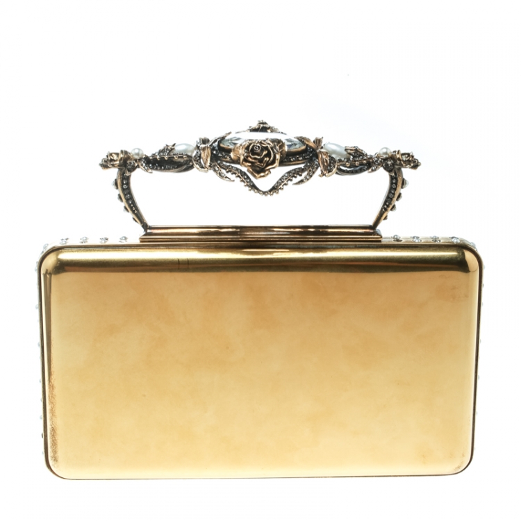Pre Owned Alexander McQueen Gold Metal Small Ottone Jewelled Clutch