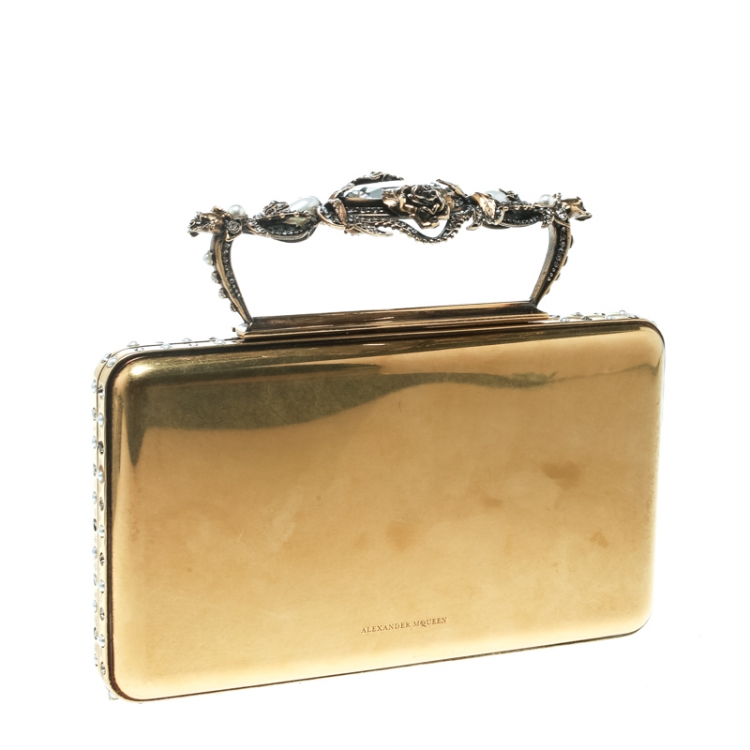 Pre Owned Alexander McQueen Gold Metal Small Ottone Jewelled Clutch
