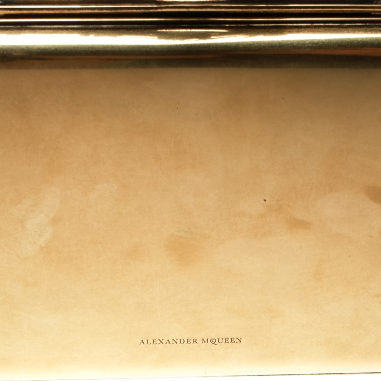 Pre Owned Alexander McQueen Gold Metal Small Ottone Jewelled Clutch