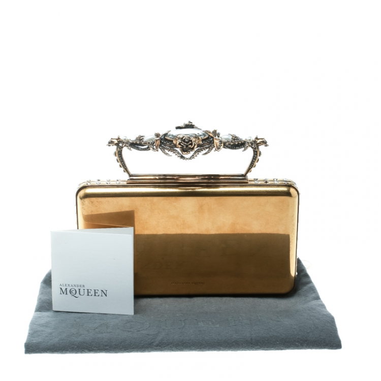 Pre Owned Alexander McQueen Gold Metal Small Ottone Jewelled Clutch