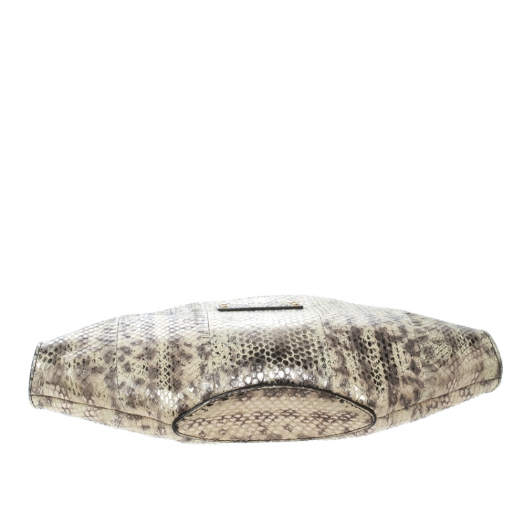 Pre Owned Alexander McQueen Beige/Gold Python Small De Manta Clutch