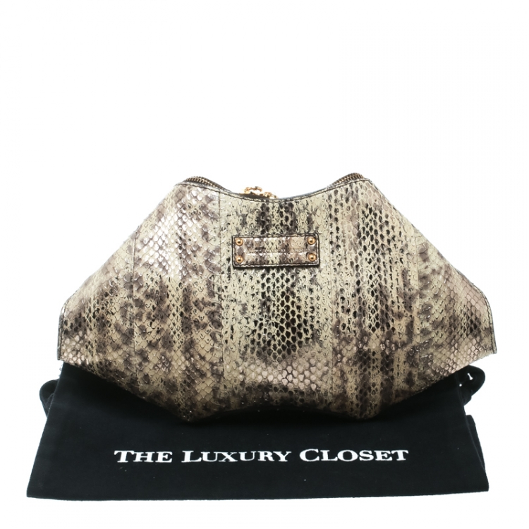 Pre Owned Alexander McQueen Beige/Gold Python Small De Manta Clutch