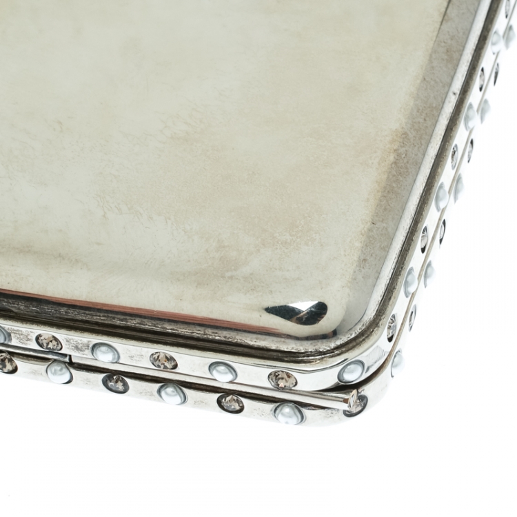 Pre Owned Alexander McQueen Silver Metal Small Ottone Jewelled Clutch