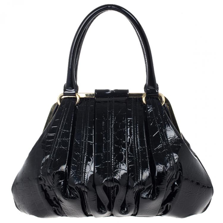 Pre Owned Alexander McQueen Black Patent Elvie Leather Bag