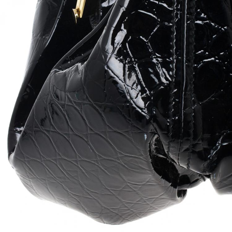 Pre Owned Alexander McQueen Black Patent Elvie Leather Bag