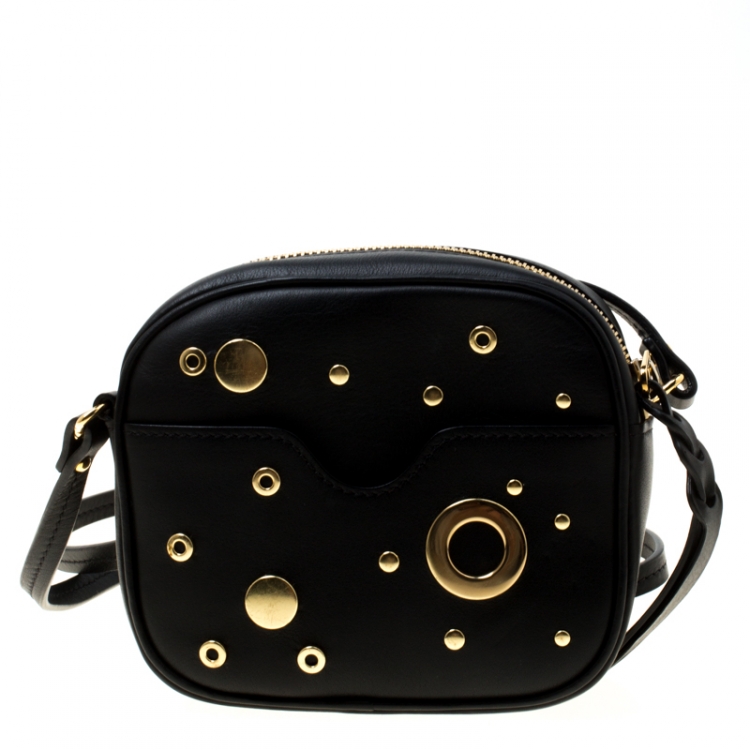 Pre Owned Alexander McQueen Black Leather Eyelet and Stud Camera Crossbody Bag