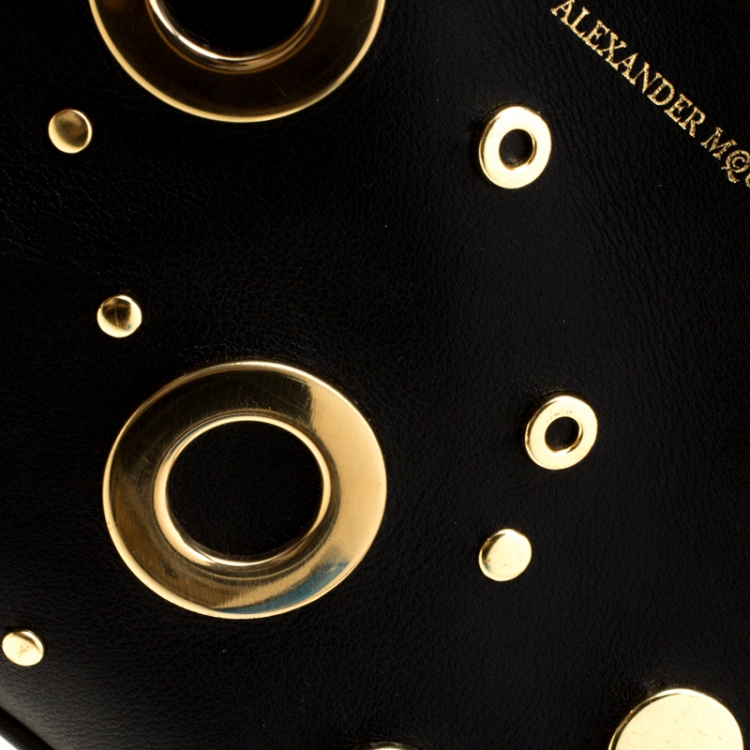 Pre Owned Alexander McQueen Black Leather Eyelet and Stud Camera Crossbody Bag
