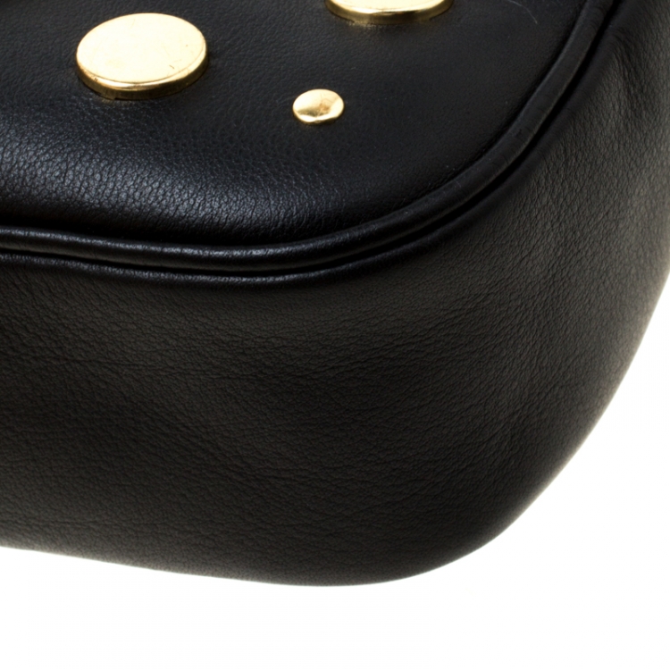 Pre Owned Alexander McQueen Black Leather Eyelet and Stud Camera Crossbody Bag