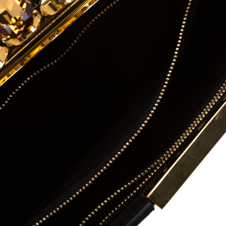 Pre Owned Alexander McQueen Gold Leather Skull Knuckle Flat Clutch